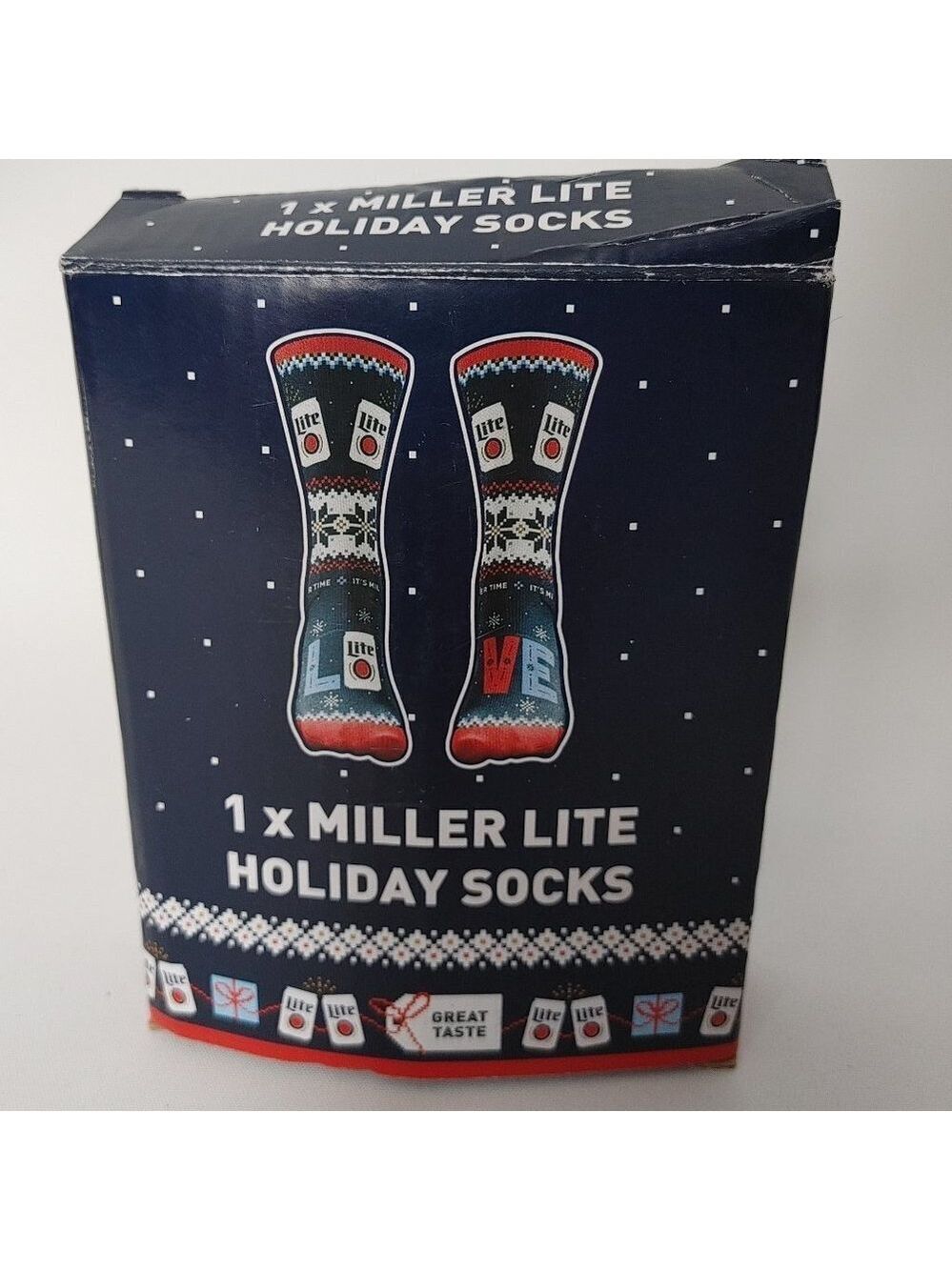 Miller Lite Holiday Socks BNIP Beer Socks Christmas Valentines Ugly Sweater